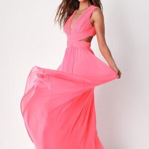 LIKE NEW Lulus Vivid Imagination Neon Pink Cutout Maxi Dress - Size M